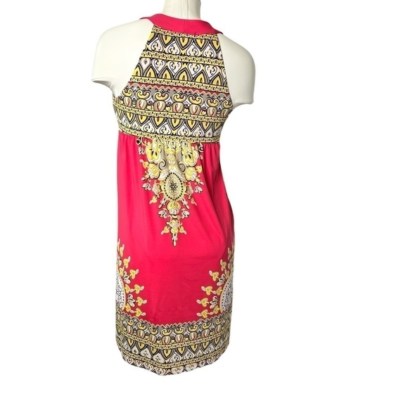 NWT INC Coral Pink Patterned Sleeveless Halter Dress With Rhinestones Size M - Picture 2 of 16